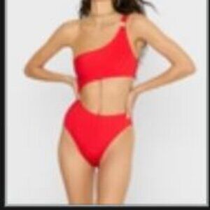 Lilly One Piece - Red Shiny Wide Rib × 1 Red / M